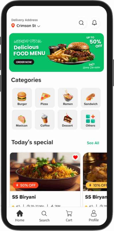 UberEats Clone Script Home Screen